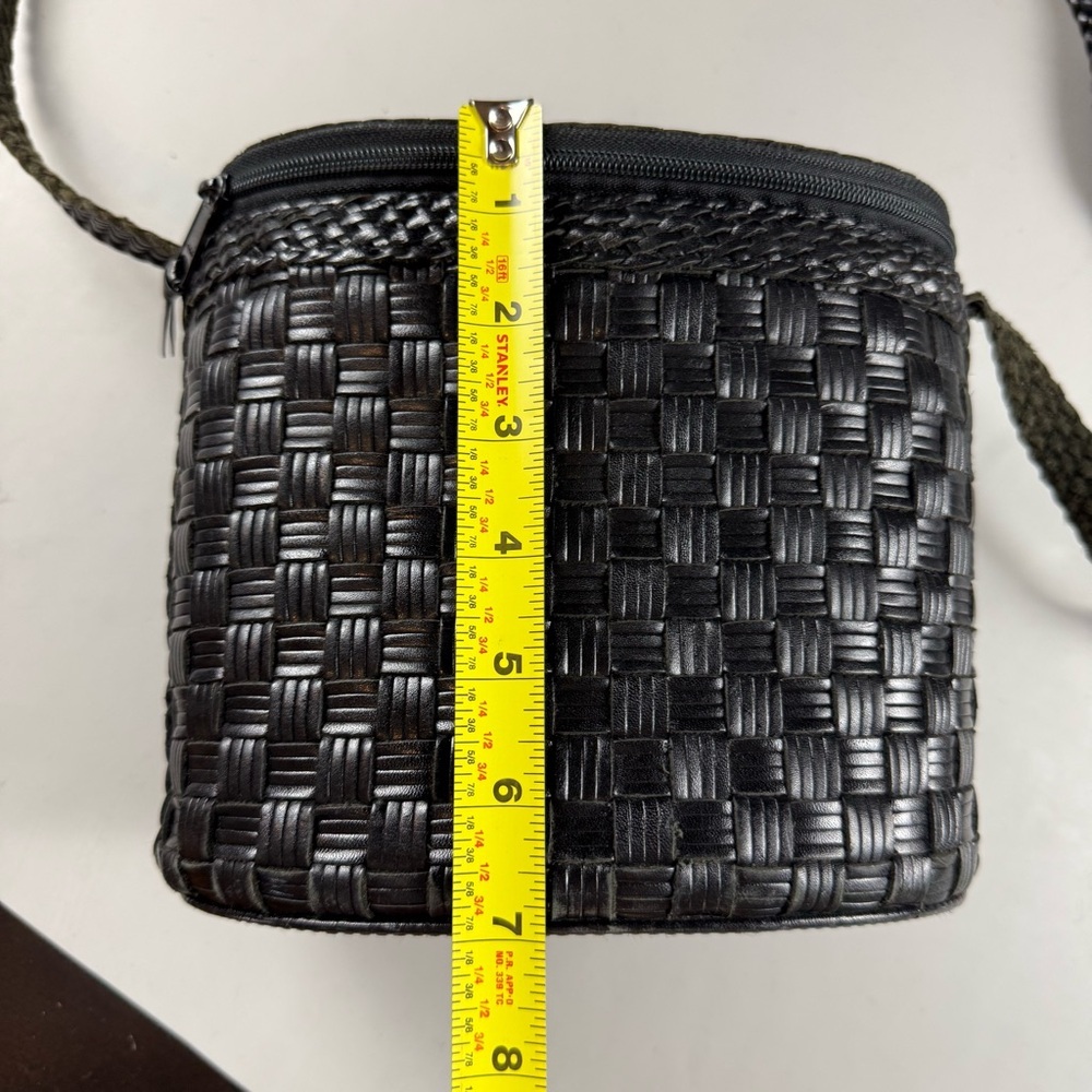 vtg 90s L.J.S Collection Woven Leather Small Crossbody Bag Black Basketweave - Picture 8 of 10